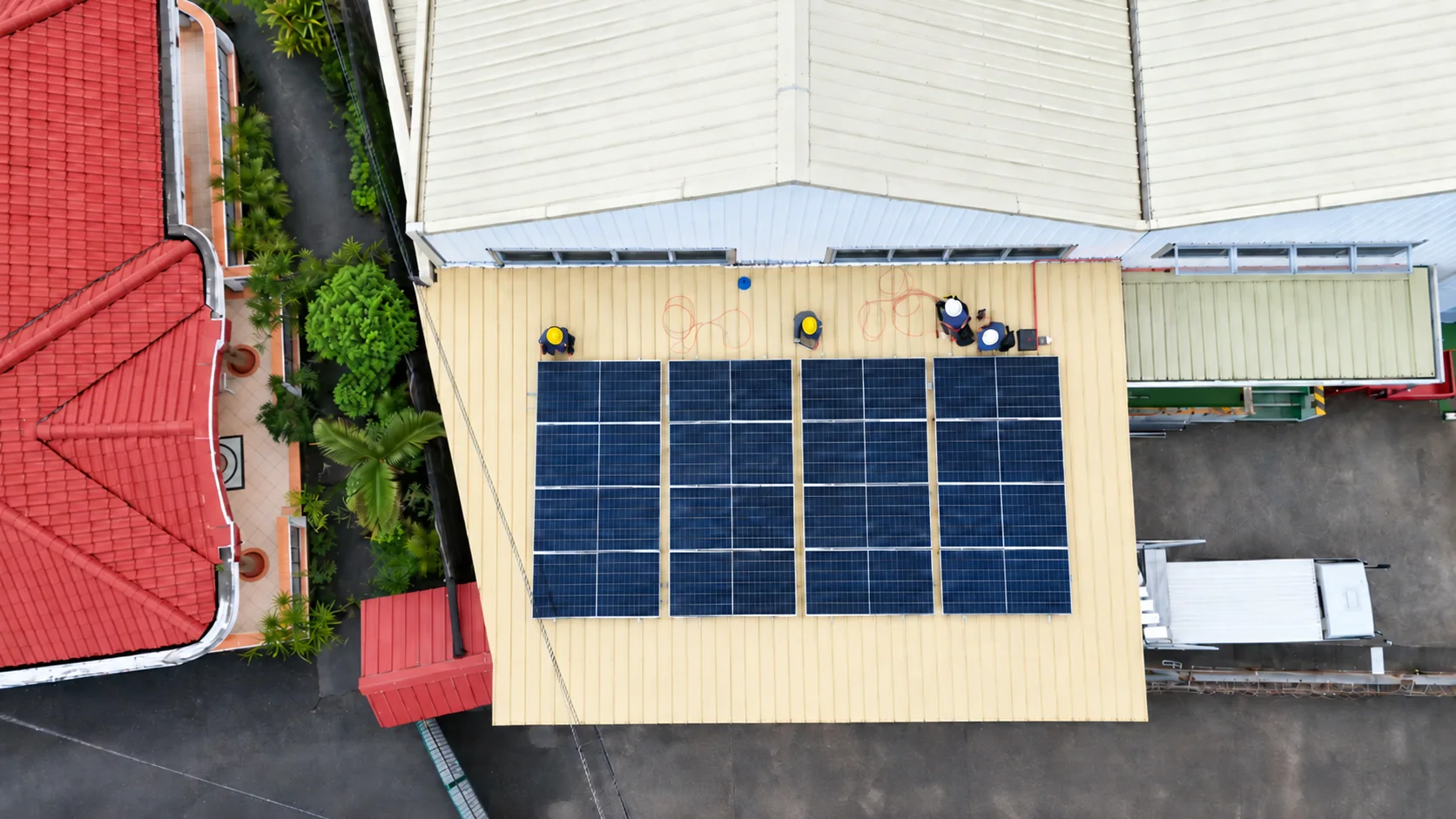 Aerial view of the Skypower Warehouse solar installation